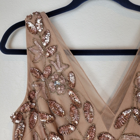 NWT Adrianna Papell Floral Beaded Ankle Length Sleeveless Gown Rose Gold Sz 6P - Picture 6 of 16